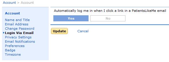 Click Yes and You'll Never Have to Log In to Click Links in a PatientsLikeMe Email Again
