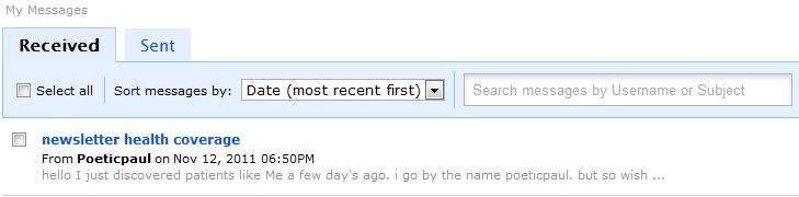 A Glimpse of the "My Messages" Page, Where Members Send and Receive Private Messages