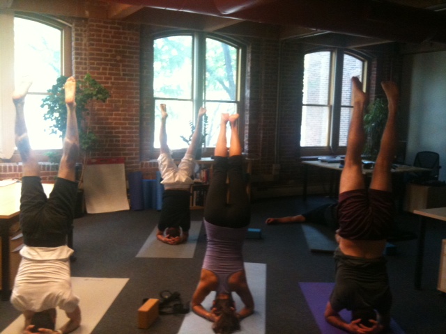 Christine Leading a Yoga Class at PatientsLikeMe Headquarters