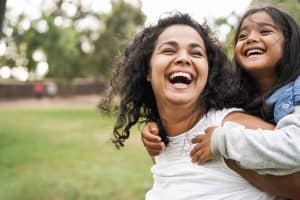 happy woman and child